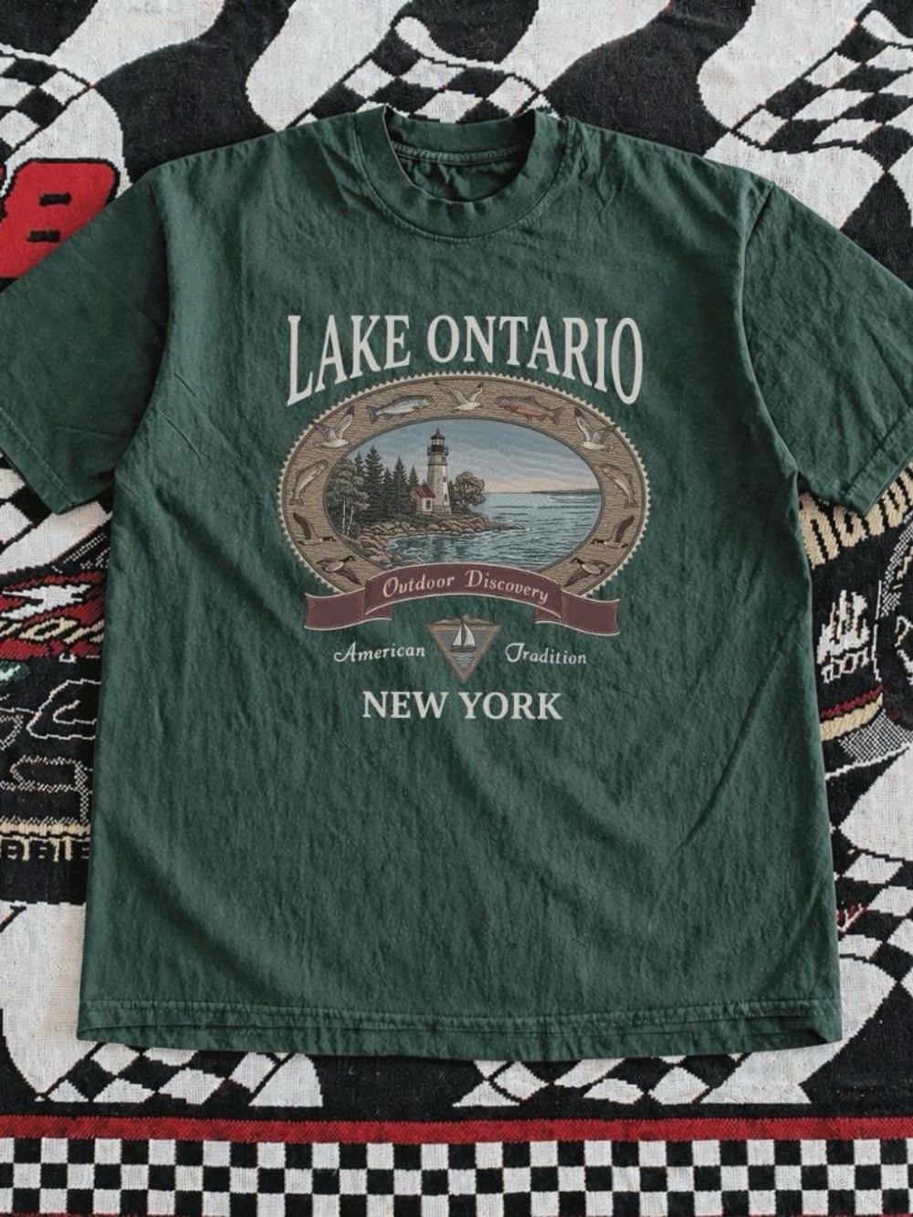 Lake Ontario New York Graphic Tee - Forest Green Men’s Shirt